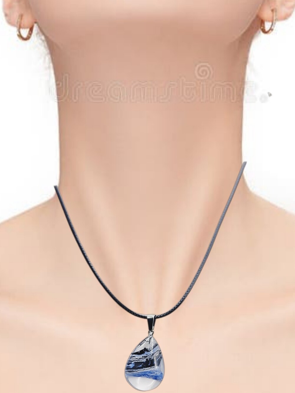 Clear Glass Pendant w/ Wavy Lines Design & Black Cord Necklace | NWOT